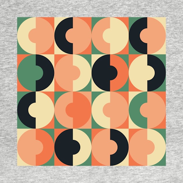 Retro Square and Circle Tile Green Black and Blush by Blue-Banana